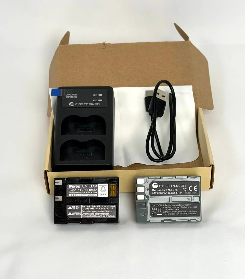 Nikon EN-EL3a Battery & FirstPower EN-EL3E Charger Kit USB Dual 2 Batteries